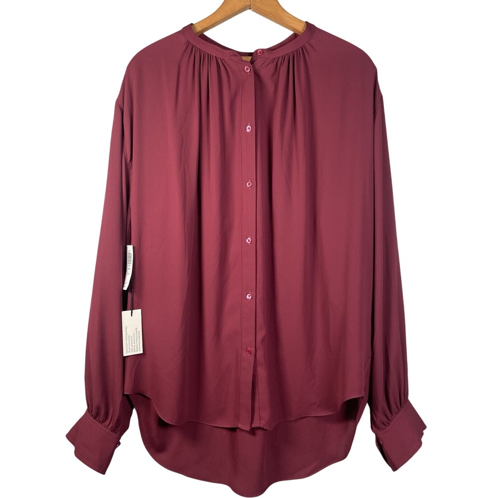 Aritzia Babaton Gene‎ Women's Shirt Size L Maroon Long Sleeve Button Up NEW NWT